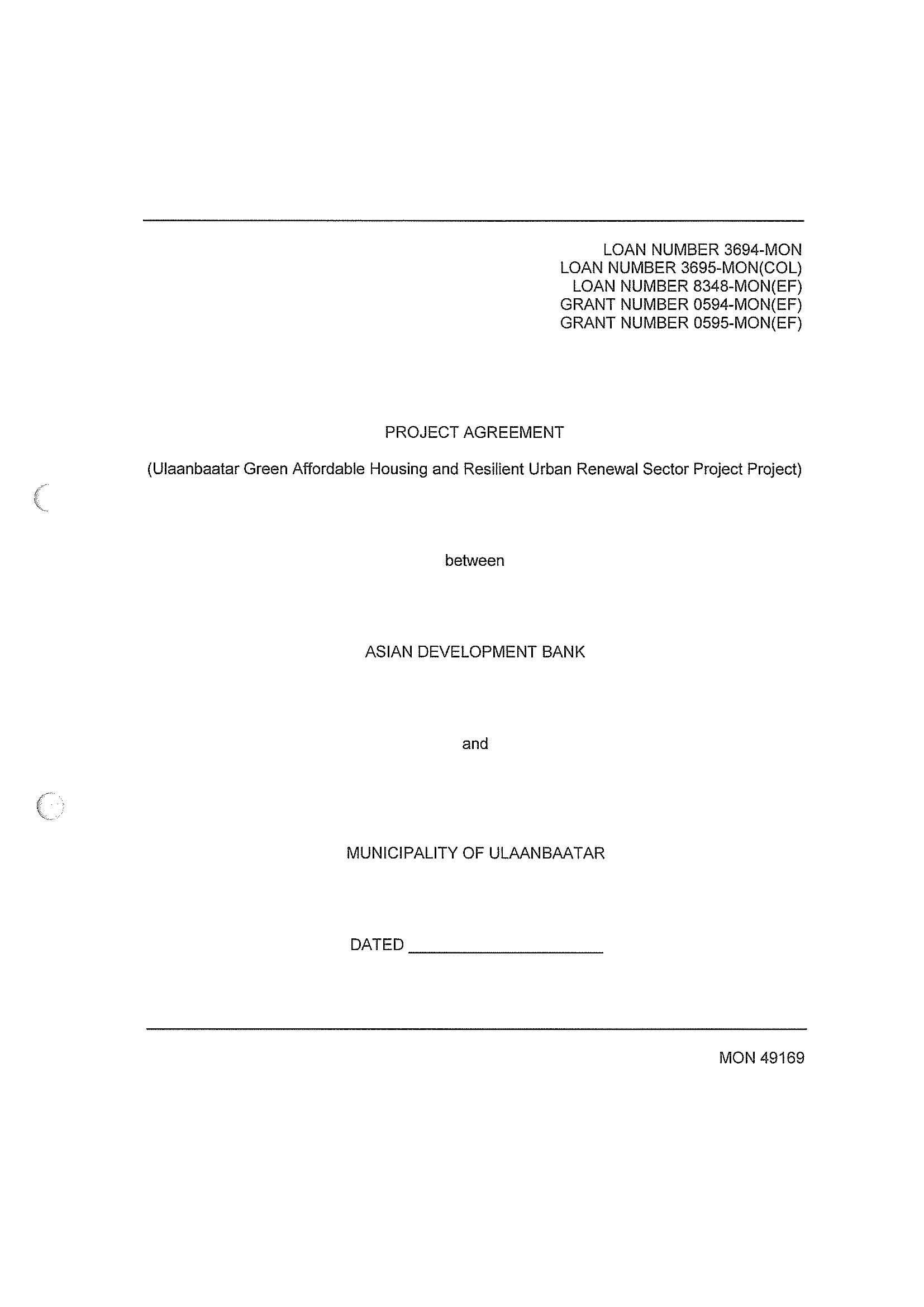 Project Agreement ADB-MUB
